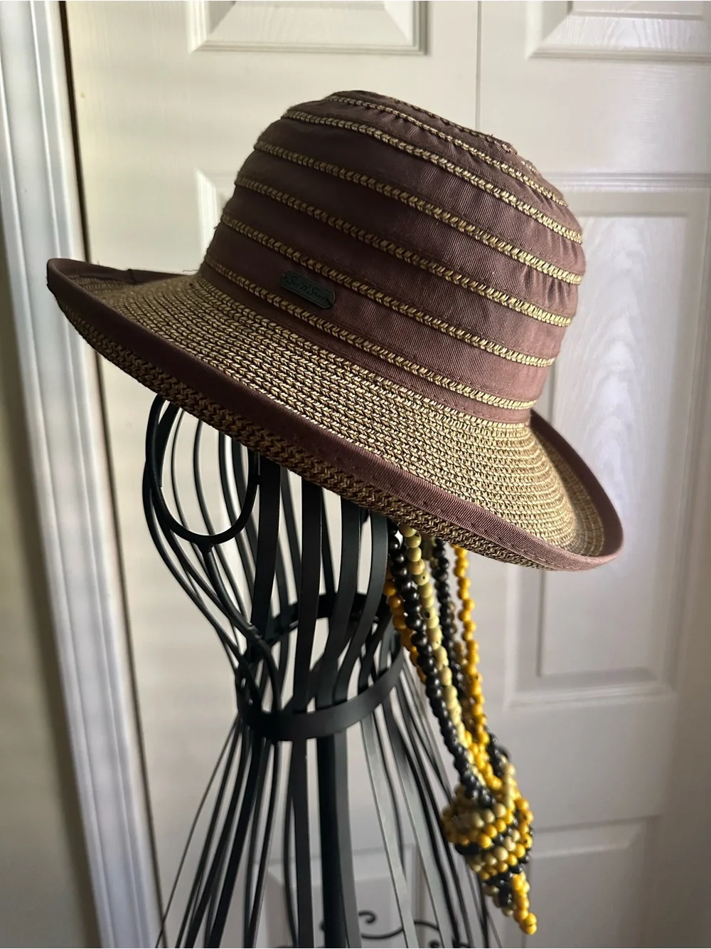 Sun 'N' Sand Metallic Gold Embroidered Ribbon Packable Bucket Sun Hat